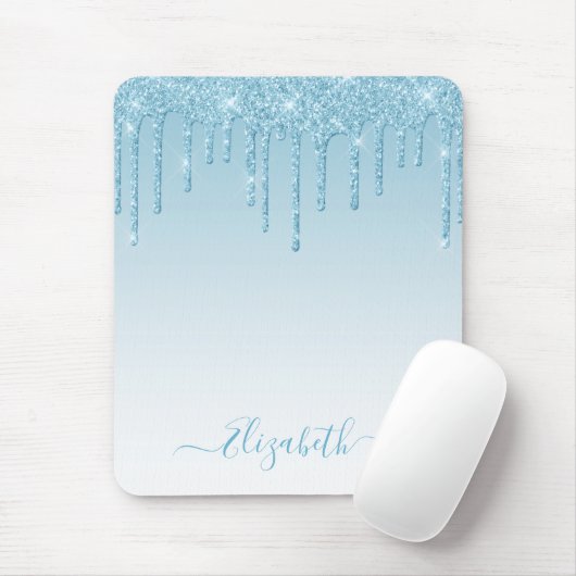 Modern Trendy Stylish Script Light Blue Glitter Muismat (Met muis)