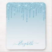 Modern Trendy Stylish Script Light Blue Glitter Muismat (Voorkant)