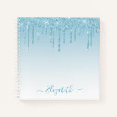 Modern Trendy Stylish Script Light Blue Glitter Notitieboek (Voorkant)