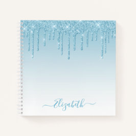 Modern Trendy Stylish Script Light Blue Glitter Notitieboek