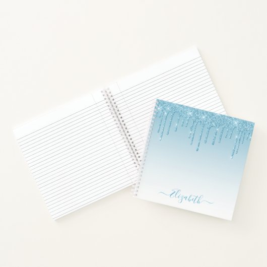 Modern Trendy Stylish Script Light Blue Glitter Notitieboek (Binnen)