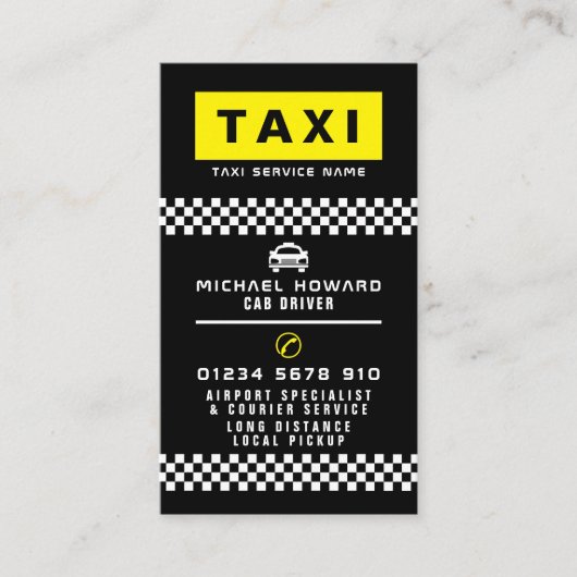 Modern & Trendy Taxi Cab Driver Visitekaartje (Voorkant)