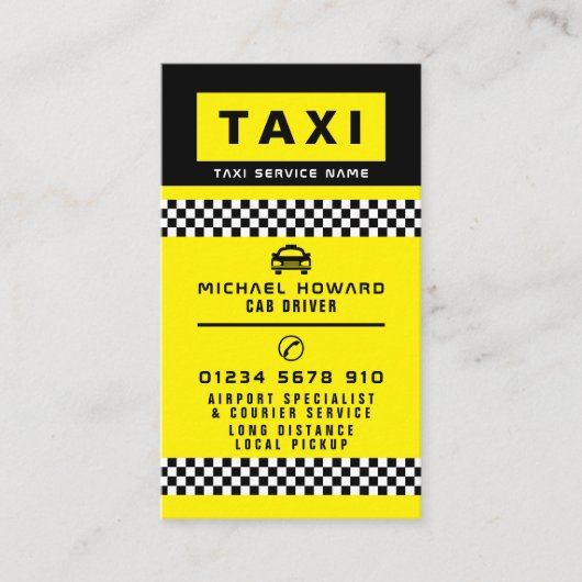 Modern & Trendy Taxi Cab Driver Visitekaartje (Voorkant)
