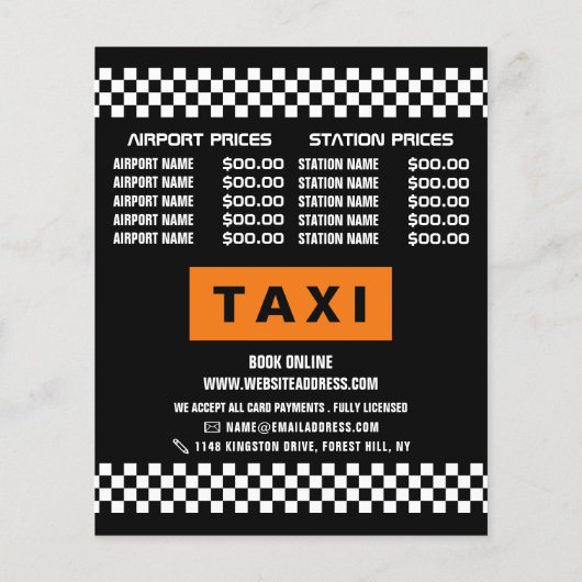 Modern & Trendy, Taxibedrijf met Prijslijst Flyer (Achterkant)