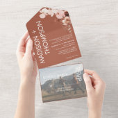 Modern Trendy Terracotta Desert Photo Wedding All In One Uitnodiging (Afscheurbaar)