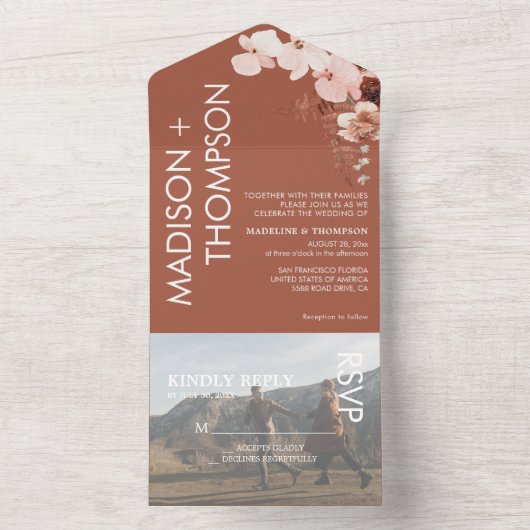 Modern Trendy Terracotta Desert Photo Wedding All In One Uitnodiging (Binnen)