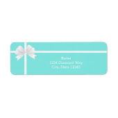 Modern Trendy Turquoise Blue Bling Diamond Bow Etiket (Voorkant)