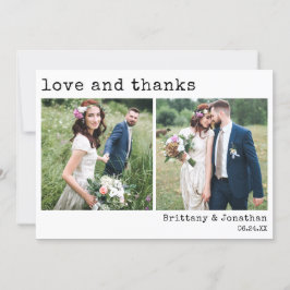 Modern Trendy Type writer Text 2 Foto Wedding Bedankkaart