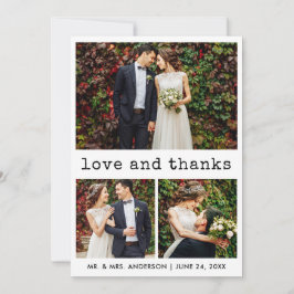Modern Trendy Type writer Text 3 Foto Wedding Bedankkaart