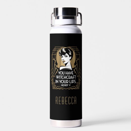 Modern Trendy Typografie Quote Zwart Goud Waterfles (Achterkant)