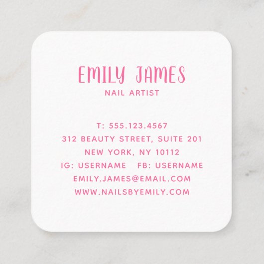 Modern Trendy Unieke Professional Nail Spa Salon Vierkante Visitekaartje (Achterkant)