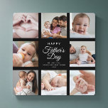 Modern Trendy Vaderdag Baby Photo Collage Pla Fotoplaat<br><div class="desc">Iets speciaals voor zijn Vaderdag: een modern,  trendy Instagram-vriendelijk fotocollage-plaatje voor de baby met moderne scripttypografie en uw persoonlijke namen en boodschap. Pas dit aan met je eigen waardevolle familieafbeeldingen en maak dit een geschenk waar hij nog jaren over zal glimlachen. Dit is de elegante zwarte versie.</div>