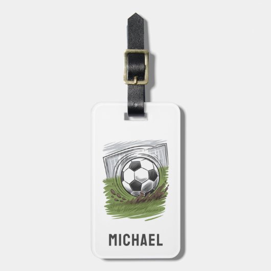 Modern trendy Voetbal Football gepersonaliseerd Bagagelabel (Voorkant verticaal)