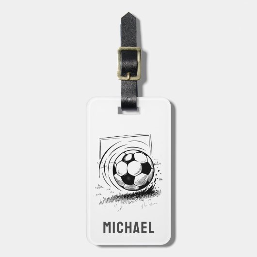 Modern trendy Voetbal Football gepersonaliseerd Bagagelabel (Voorkant verticaal)