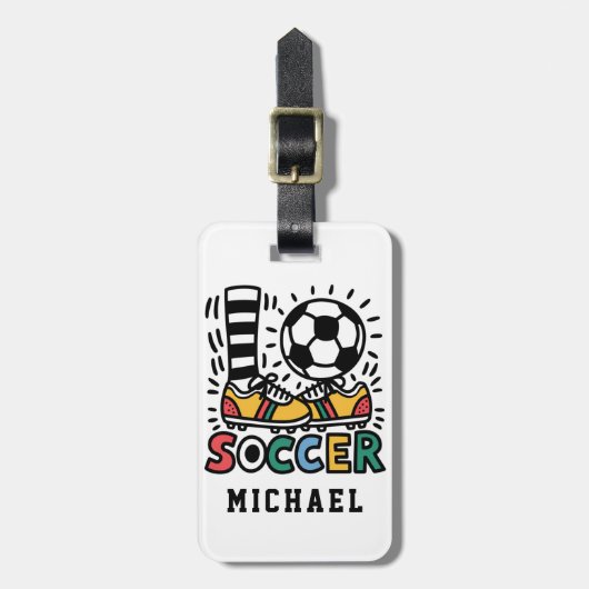 Modern trendy Voetbal Football gepersonaliseerd Bagagelabel (Voorkant verticaal)