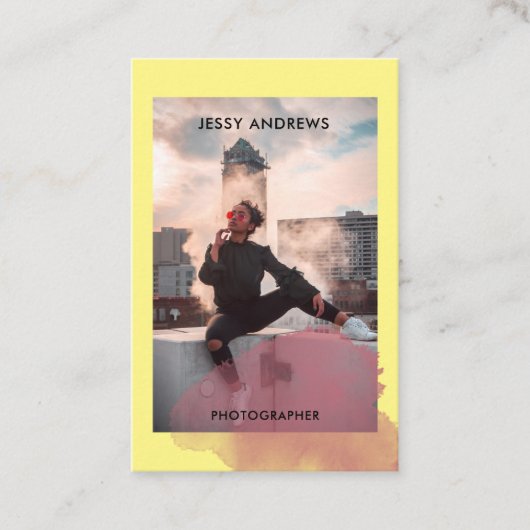 Modern Trendy Watercolor Foto Visitenkarte Visitekaartje (Voorkant)