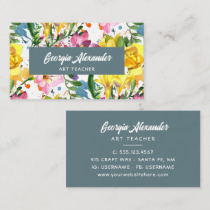 Modern Trendy Waterverf Floral Art Teacher Visitekaartje
