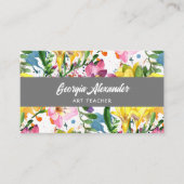 Modern Trendy Waterverf Floral Art Teacher Visitekaartje (Voorkant)