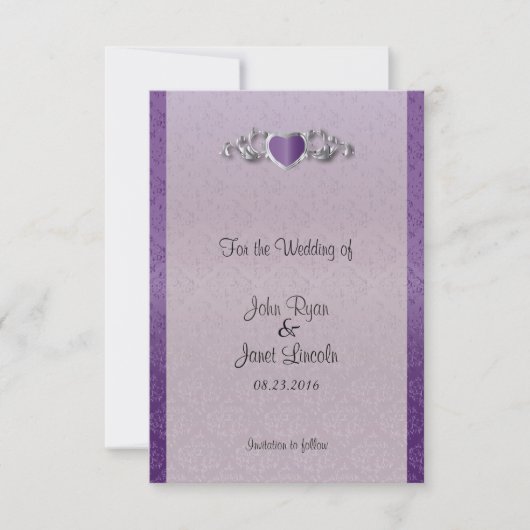 Modern Trendy Wedding in een Amethyst Paarse Damas Save The Date (Voorkant)
