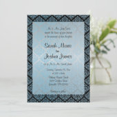 Modern Trendy Wedding in een Aqua Blue Damask Kaart (Staand voorkant)