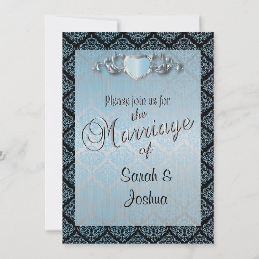 Modern Trendy Wedding in een Aqua Blue Damask Kaart (Achterkant)