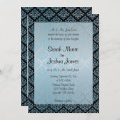 Modern Trendy Wedding in een Aqua Blue Damask Kaart (Voorkant / Achterkant)