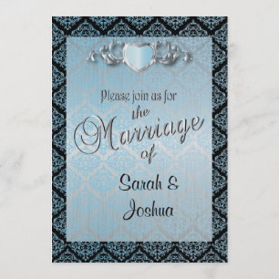 Modern Trendy Wedding in een Aqua Blue Damask Kaart