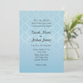 Modern Trendy Wedding in een Aqua Blue Damask Kaart (Staand voorkant)
