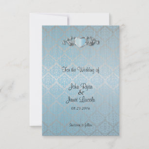 Modern Trendy Wedding in een Aqua Blue Damask Save The Date