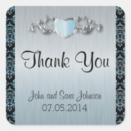 Modern Trendy Wedding in een Aqua Blue Damask Vierkante Sticker