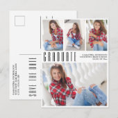 Modern Trendy White Afstuderen 4 Foto Collage Uitnodiging Briefkaart (Voorkant / Achterkant)