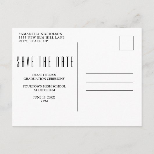 Modern Trendy White Afstuderen 4 Foto Collage Uitnodiging Briefkaart (Achterkant)