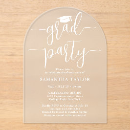 Modern Trendy White Script Afstudeerder Party Door Acryl Uitnodigingen