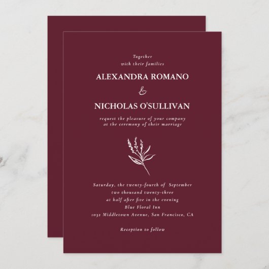 Modern Trendy Wine Burgundy Palette Wedding Kaart (Voorkant / Achterkant)