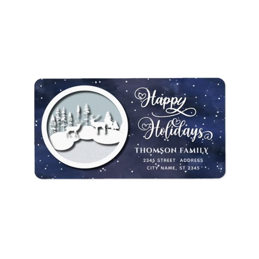 Modern trendy Winter scene Prettige feestdagen Lab Etiket (Voorkant)