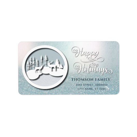 Modern trendy Winter scene Prettige feestdagen Lab Etiket (Voorkant)
