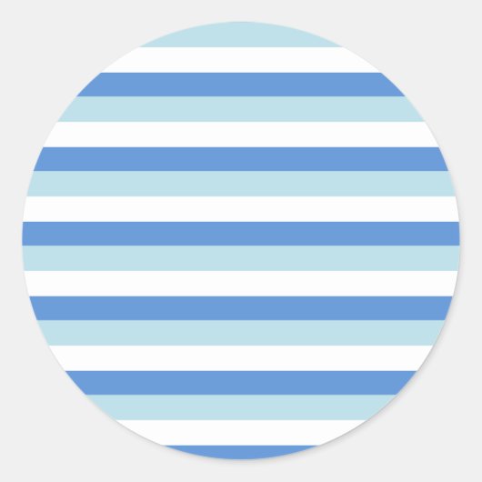 Modern Trendy Wit Blauw Streeppatroon Ronde Sticker (Voorkant)