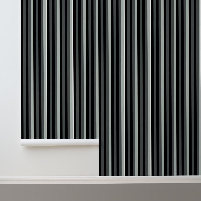 Modern Trendy Zwart Grijs Stripes Patroon Behang (Stylish Modern Black and Gray Stripes Peel and Stick Wallpaper.)