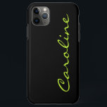 Modern trendy zwart met elke naam Case-Mate iPhone case<br><div class="desc">Bescherm uw nieuwe telefoon met een modern stijlvol hoesje in trendy zwart met een tekst sjabloon om te personaliseren met jouw naam in fel neongeel-groen. Als u andere kleuren wilt gebruiken, kunt u zowel de zwarte achtergrondkleur als de tekstkleur wijzigen door "klik om verder aan te passen" aan de onderkant...</div>