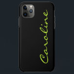 Modern trendy zwart met elke naam Case-Mate iPhone case<br><div class="desc">Bescherm uw nieuwe telefoon met een modern stijlvol hoesje in trendy zwart met een tekst sjabloon om te personaliseren met jouw naam in fel neongeel-groen. Als u andere kleuren wilt gebruiken, kunt u zowel de zwarte achtergrondkleur als de tekstkleur wijzigen door "klik om verder aan te passen" aan de onderkant...</div>
