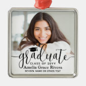 Modern trendy zwart script Afstuderen elegante fot Metalen Ornament (Voorkant)