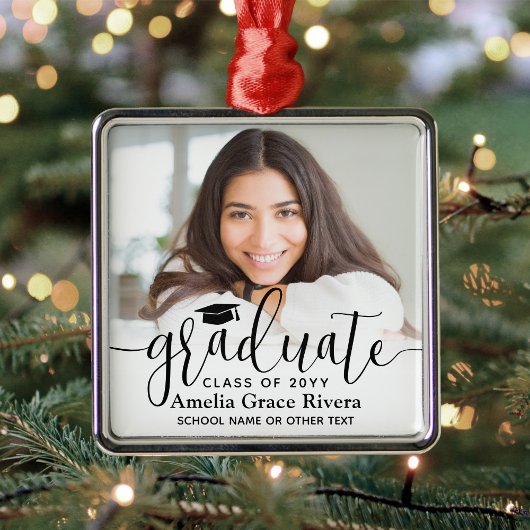 Modern trendy zwart script Afstuderen elegante fot Metalen Ornament