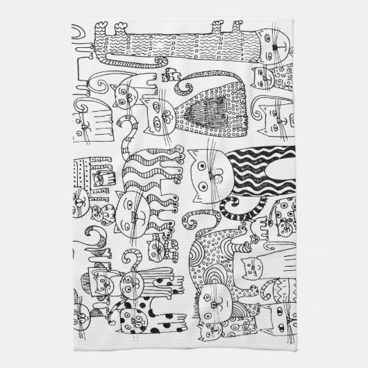 Modern trendy zwart-wit kattenpatroon theedoek (Verticaal)