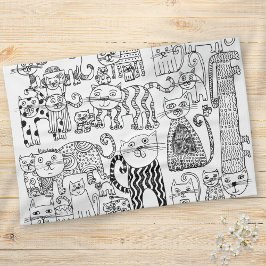 Modern trendy zwart-wit kattenpatroon theedoek