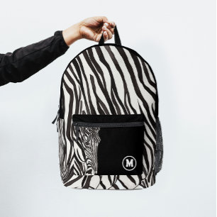 Modern Trendy zwart-wit Zebra Stripe Initiaal Bedrukte Rugzak