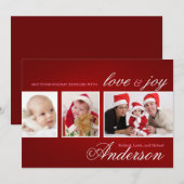 Modern Tri-Photo Holiday Collage Card Feestdagenkaart (Voorkant / Achterkant)