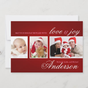 Modern Tri-Photo Holiday Collage Card Feestdagenkaart