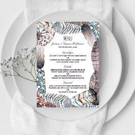 Modern Tribal Feathers Bohemian Wedding Menu