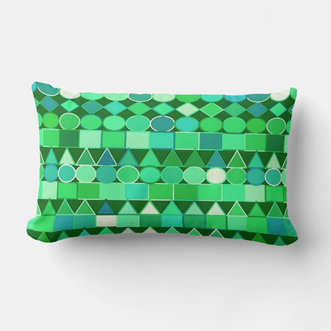 Modern Tribal Geometric, Emerald Green en Aqua Kussen (Voorkant)
