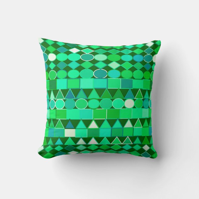 Modern Tribal Geometric, Emerald Green en Aqua Kussen (Voorkant)